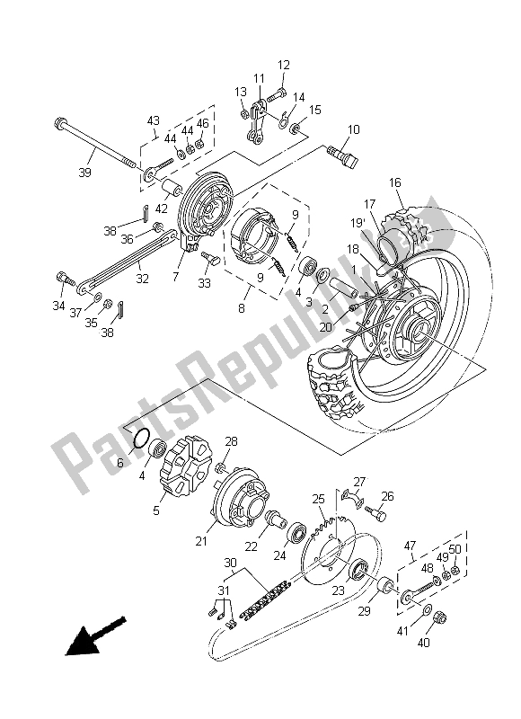 Alle onderdelen voor de Achterwiel van de Yamaha TT R 110E 2015