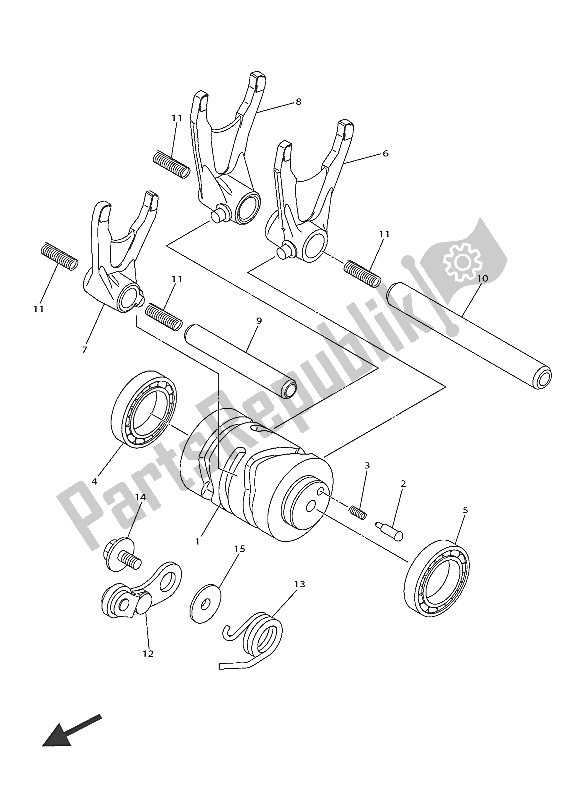 All parts for the Shift Cam & Fork of the Yamaha WR 250F 2016