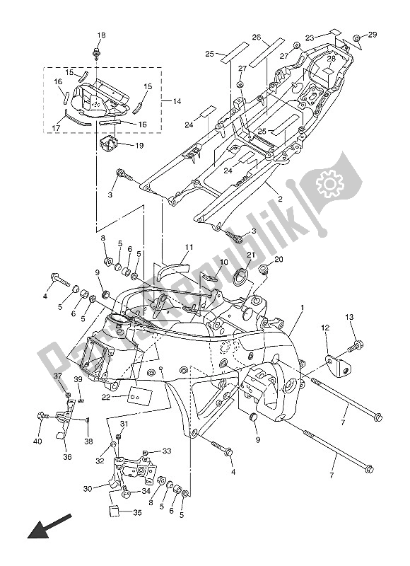 All parts for the Frame of the Yamaha YZF R6 600 2016