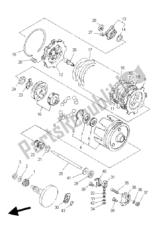 All parts for the Clutch of the Yamaha YFM 80R 2004