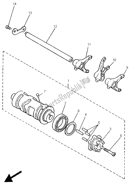 All parts for the Shift Cam & Fork of the Yamaha XV 750 Virago 1996