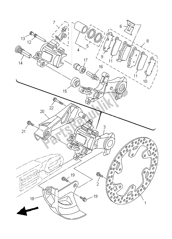 All parts for the Rear Brake Caliper of the Yamaha YZ 125 2006