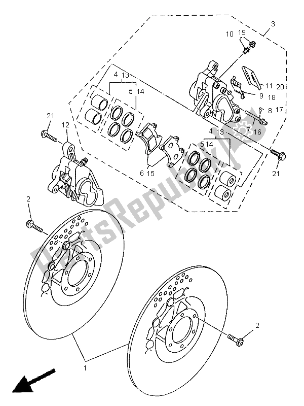 All parts for the Front Brake Caliper of the Yamaha TRX 850 1998