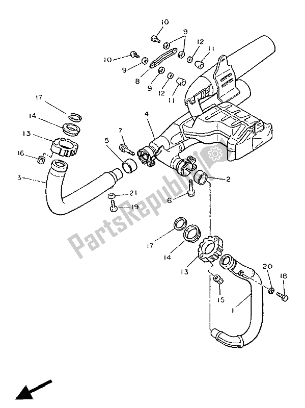 All parts for the Exhaust of the Yamaha XV 1000 SE Virago 1988