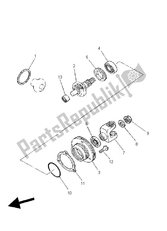 All parts for the Middle Drive Gear of the Yamaha YFM 80 Badger 2001