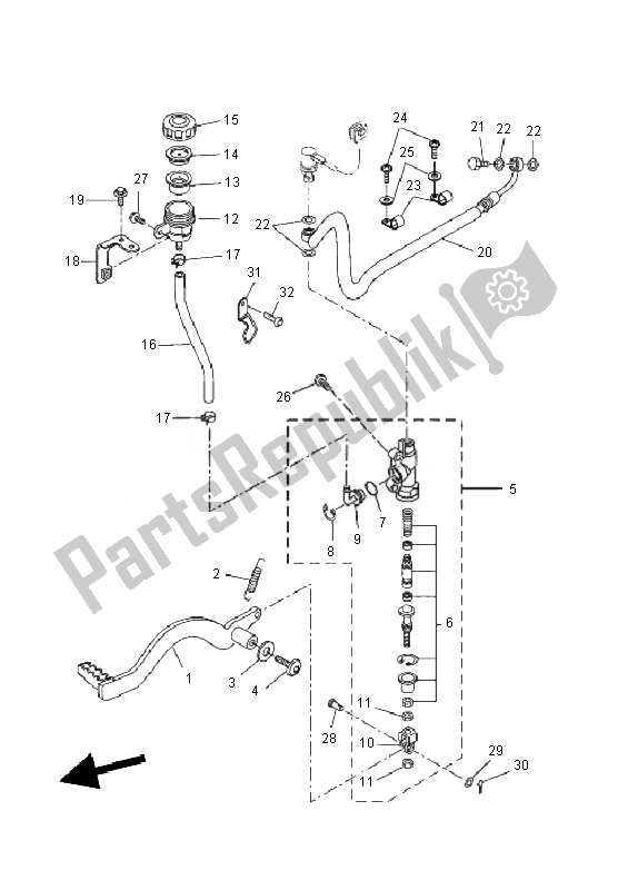 All parts for the Rear Master Cylinder of the Yamaha WR 125R 2010