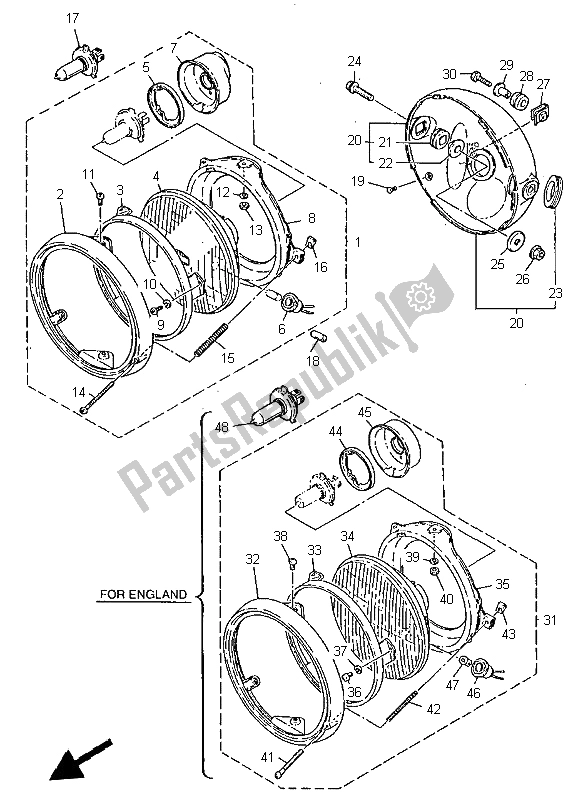 Alle onderdelen voor de Koplamp van de Yamaha XJ 600N 1999