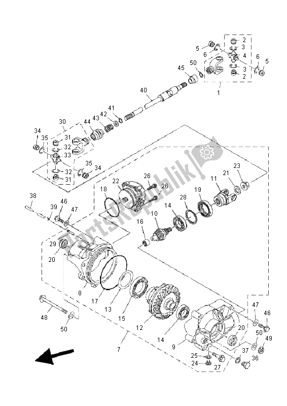 All parts for the Front Differential of the Yamaha YXR 700F Rhino 2011