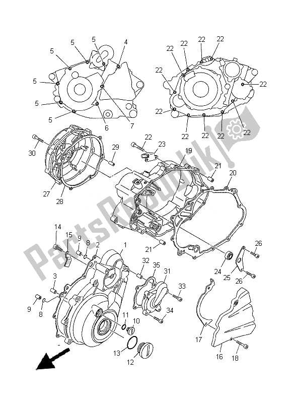 All parts for the Crankcase Cover 1 of the Yamaha XT 660R 2014