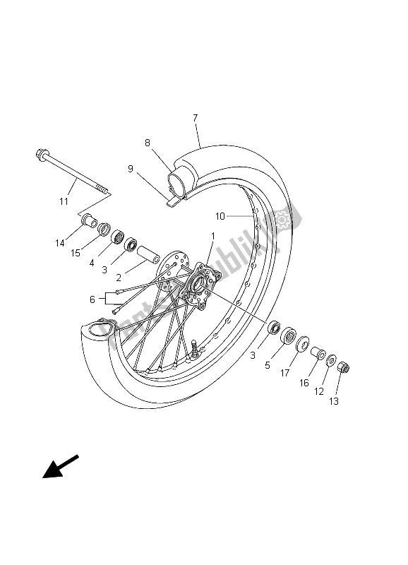All parts for the Front Wheel (lw) of the Yamaha TT R 125 SW LW 2003
