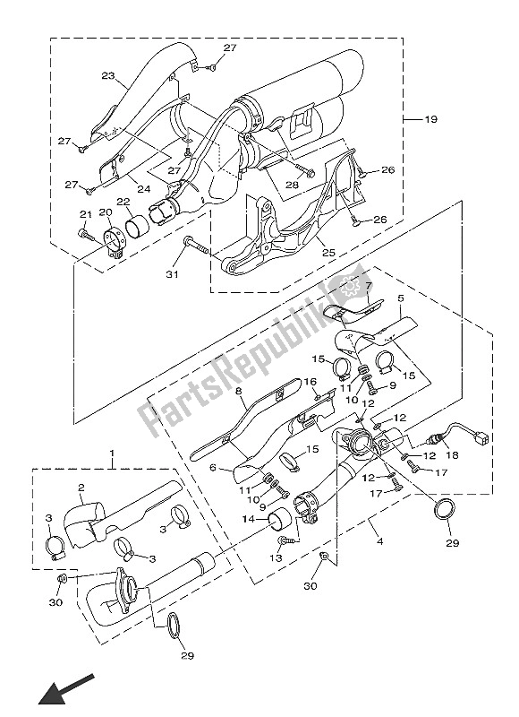 All parts for the Exhaust of the Yamaha XVS 1300 CU 2016
