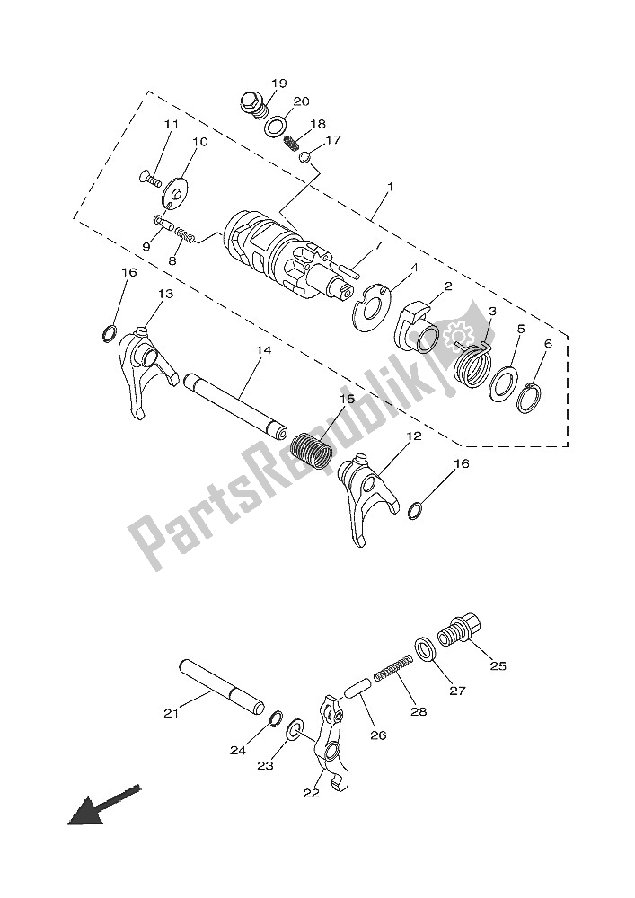 Alle onderdelen voor de Schakelnok & Vork van de Yamaha YFM 700 FWA Grizzly 4X4 2016