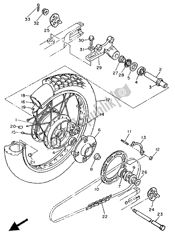 All parts for the Rear Wheel of the Yamaha XT 600K 1992