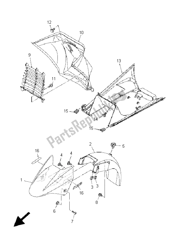 Alle onderdelen voor de Spatbord van de Yamaha YP 400A Majesty 2009