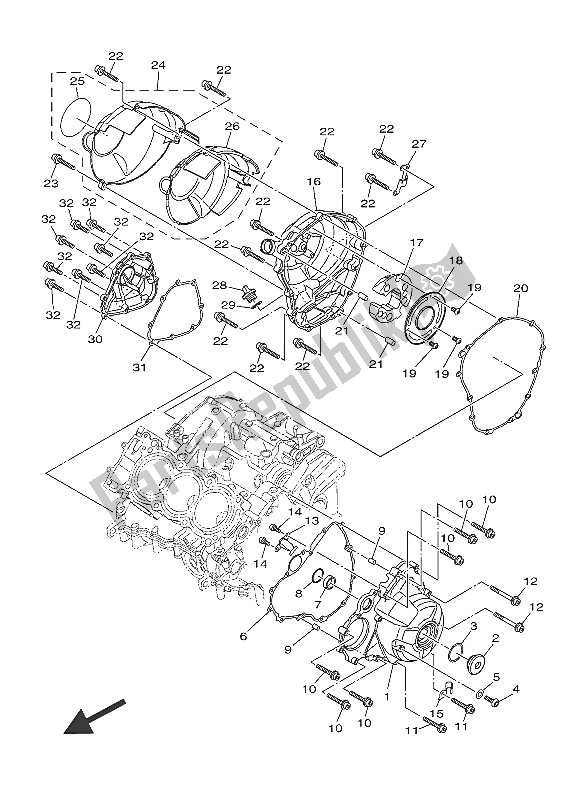 All parts for the Crankcase Cover 1 of the Yamaha XSR 900 2016