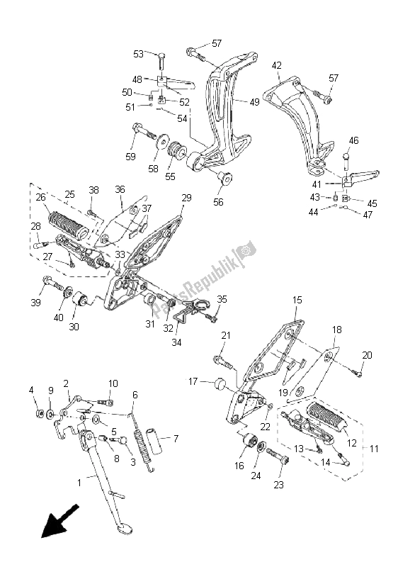 All parts for the Stand & Footrest of the Yamaha FZ1 N Fazer 1000 2008