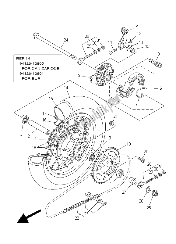 All parts for the Rear Wheel of the Yamaha TT R 50E 2012