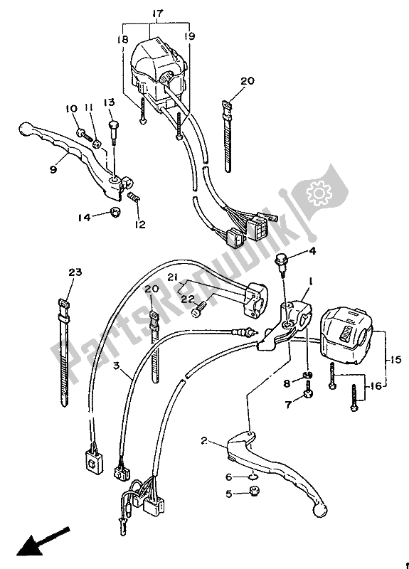 All parts for the Handle Switch & Lever (flat Handle) of the Yamaha XV 535 Virago 1990