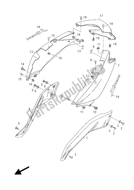 All parts for the Side Cover of the Yamaha YP 250R X MAX 2012