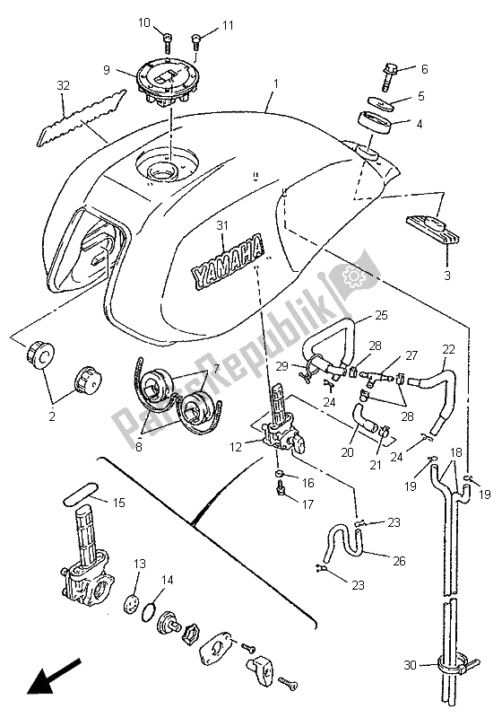 Alle onderdelen voor de Benzinetank van de Yamaha XJR 1200 1995