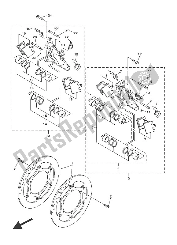 All parts for the Front Brake Caliper of the Yamaha FJR 1300 AE 2016