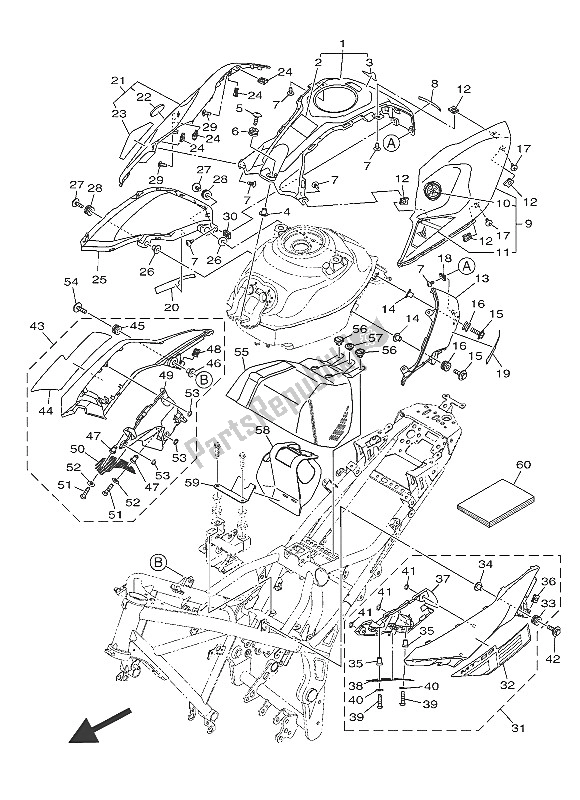 All parts for the Fuel Tank 2 of the Yamaha MT 03A 660 2016