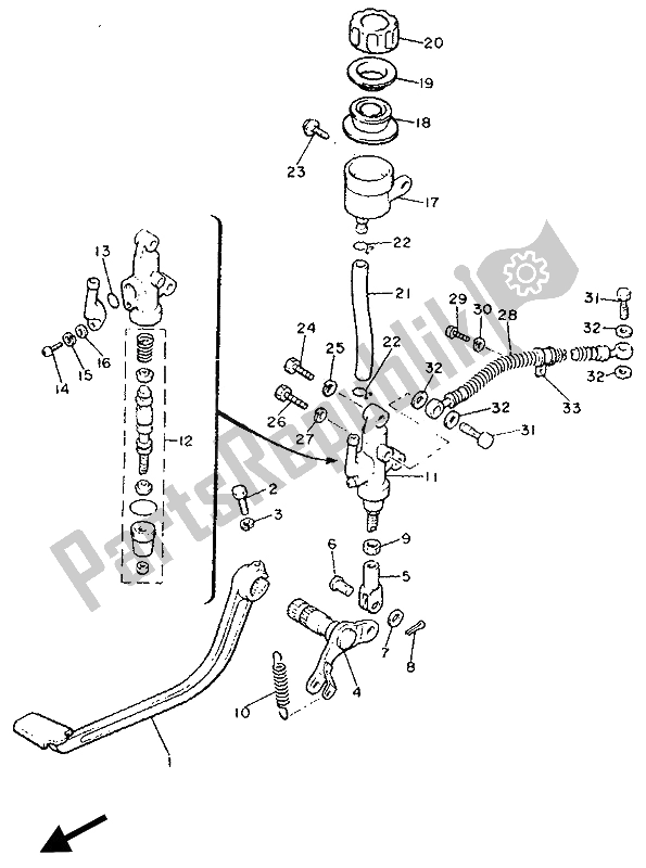 Toutes les pièces pour le Maître-cylindre Arrière du Yamaha XJ 900 1990