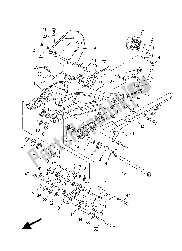 Alle onderdelen voor de Achterste Arm van de Yamaha MT 09 900 2015