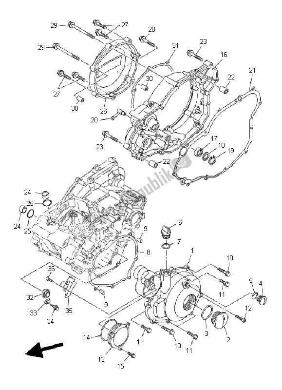 All parts for the Crankcase Cover 1 of the Yamaha WR 250F 2010