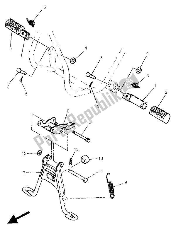 All parts for the Stand & Footrest of the Yamaha PW 50 1995