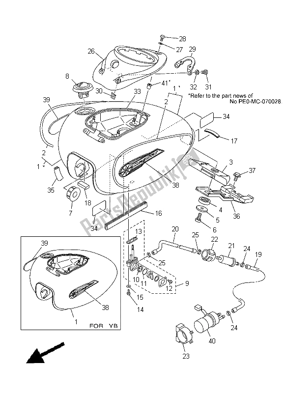 All parts for the Fuel Tank of the Yamaha XVS 1100 Dragstar 2000