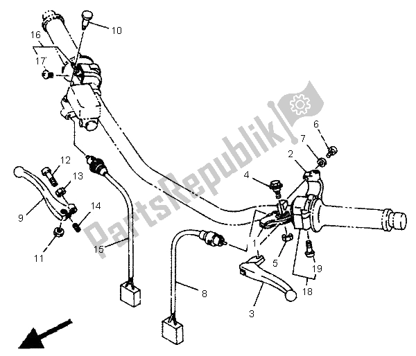 All parts for the Handle Switch & Lever of the Yamaha TDR 125 1995