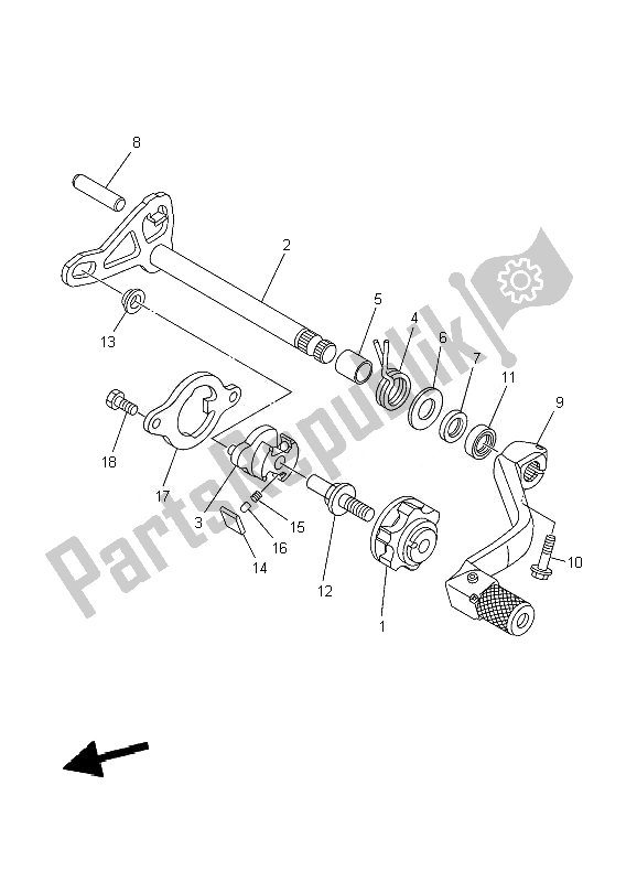 All parts for the Shift Shaft of the Yamaha YZ 125 2007