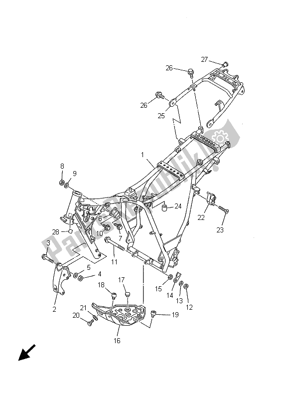 All parts for the Frame of the Yamaha TW 125 2001