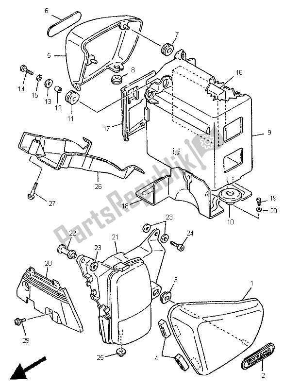 All parts for the Side Cover of the Yamaha XV 750 Virago 1996