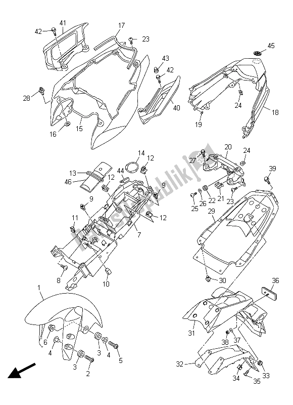 Tutte le parti per il Parafango del Yamaha FZ8 S 800 2015