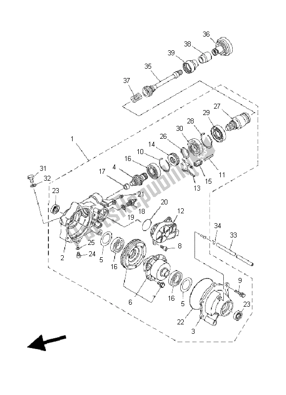 All parts for the Front Differential of the Yamaha YFM 350F Grizzly 4X4 2011