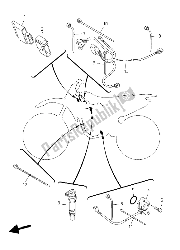 All parts for the Electrical 1 of the Yamaha YZ 450F 2004