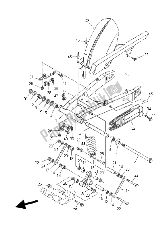 Alle onderdelen voor de Achterste Arm van de Yamaha TDM 900A 2007