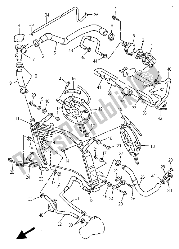 All parts for the Radiator & Hose of the Yamaha YZF 1000R Thunderace 1997