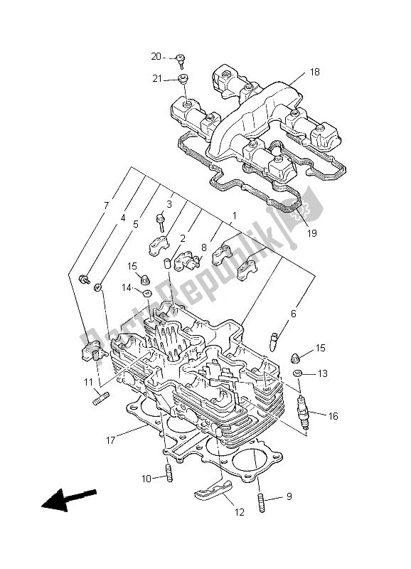 All parts for the Cylinder Head of the Yamaha XJR 1300 2007