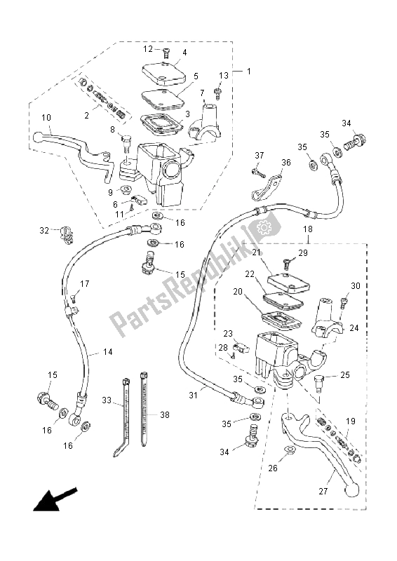 All parts for the Front Master Cylinder of the Yamaha YP 125R X MAX 2008