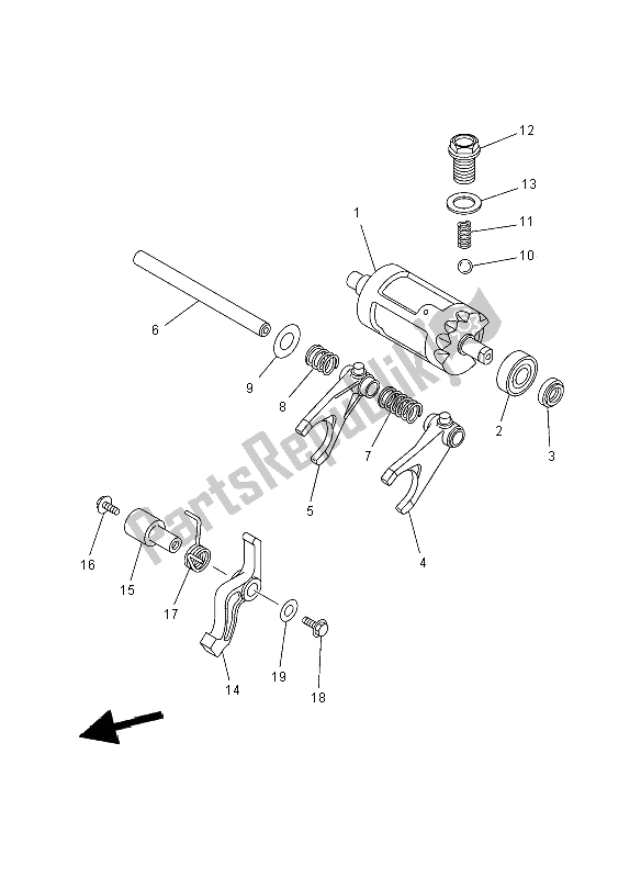 Alle onderdelen voor de Schakelnok & Vork van de Yamaha YFM 450F Grizzly EPS 4X4 2012