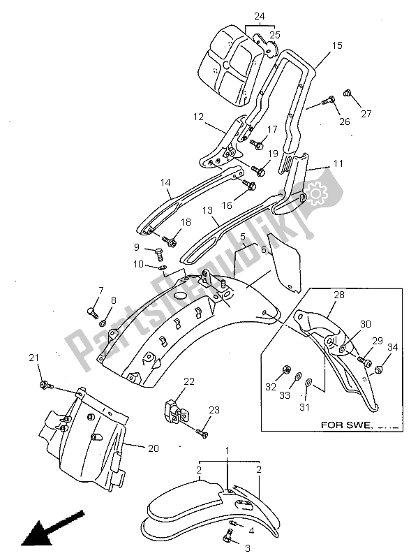 All parts for the Fender of the Yamaha XV 1100 Virago 1998