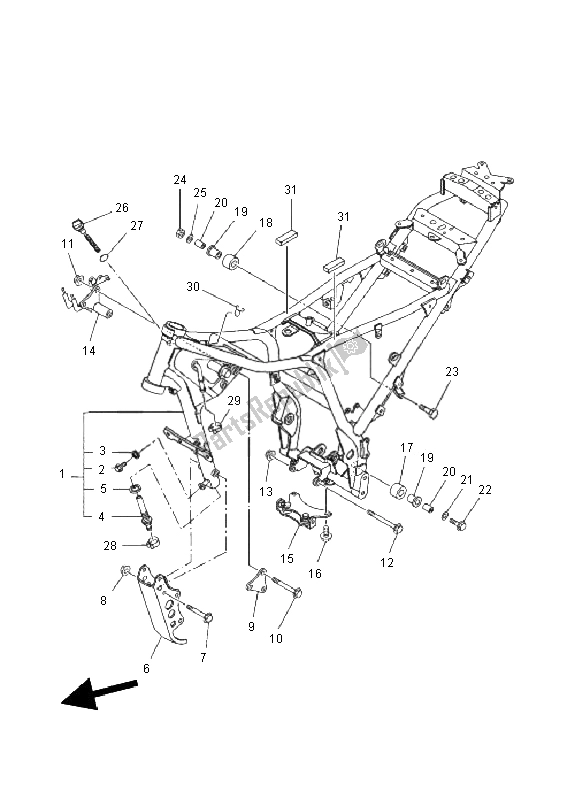 All parts for the Frame of the Yamaha XT 660R 2011