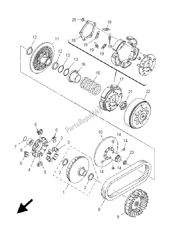 All parts for the Clutch of the Yamaha YP 400A Majesty 2008