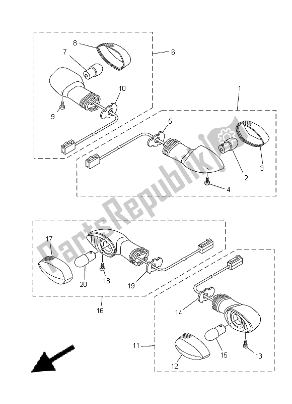 All parts for the Flasher Light of the Yamaha MT 09A 900 2014