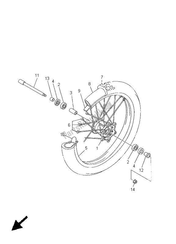 All parts for the Front Wheel of the Yamaha YZ 250F 2005