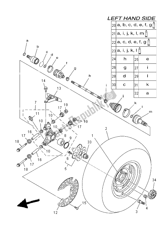 All parts for the Rear Wheel of the Yamaha YFM 550 Fwad Dpbse Grizzly 4X4 2014