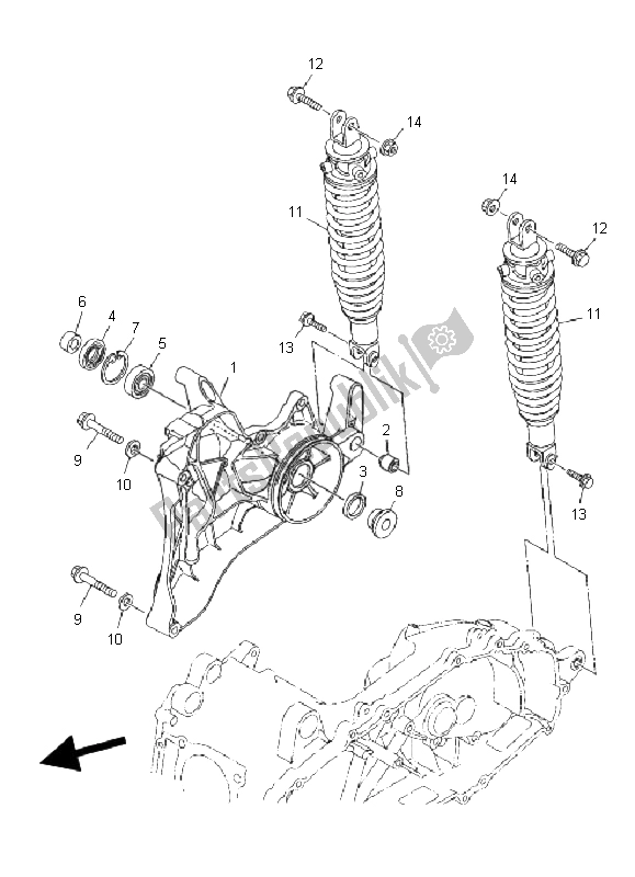 All parts for the Rear Arm & Suspension of the Yamaha YP 400 Majesty 2011